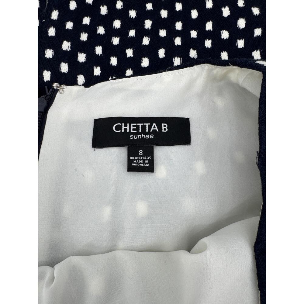 Chetta B Navy Cream Geo Print Cap Sleeve Sheath Dress Size 8 Excellent Condition - Picture 5 of 6